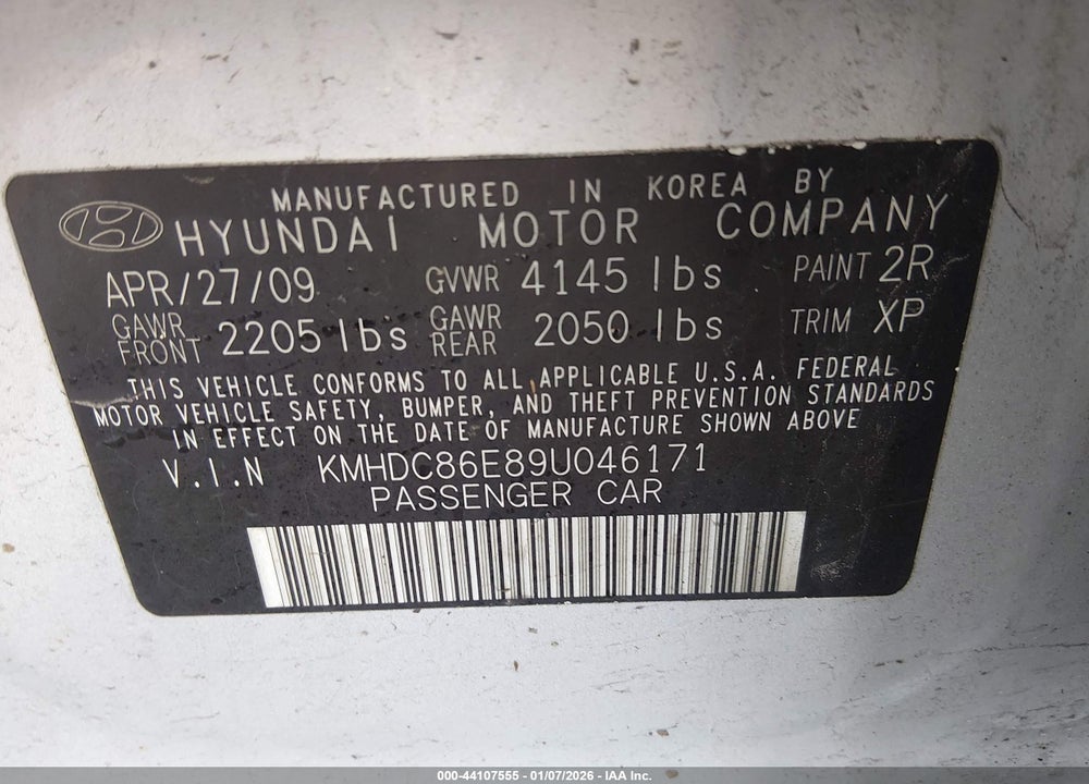 2009 HYUNDAI ELANTRA TOURING VIN: KMHDC86E89U046171