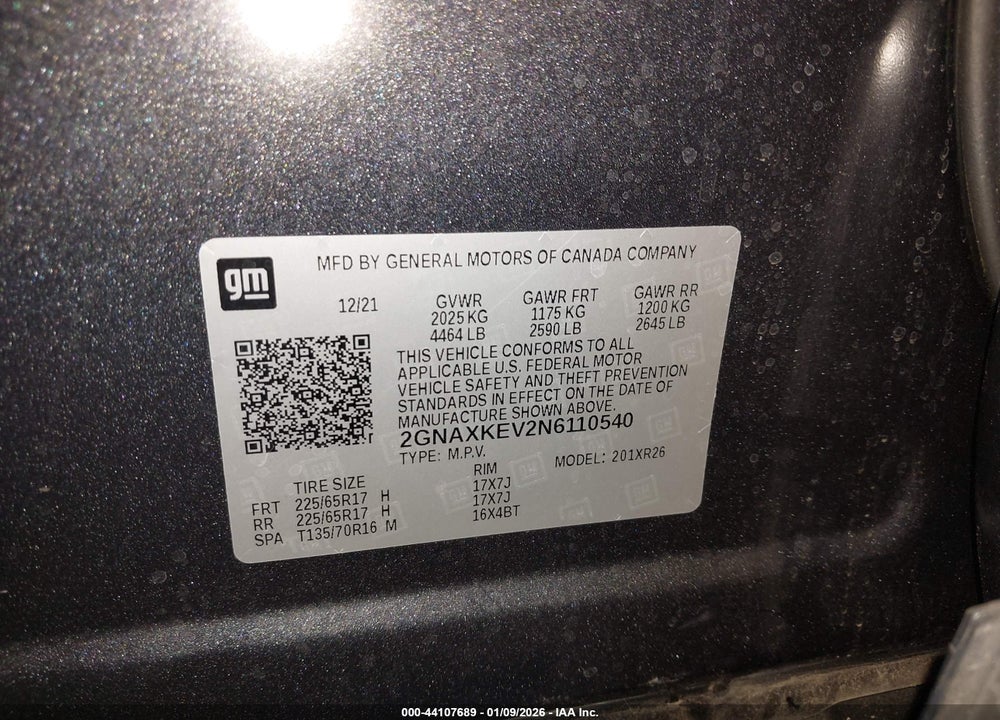 2022 CHEVROLET EQUINOX FWD LT VIN: 2GNAXKEV2N6110540