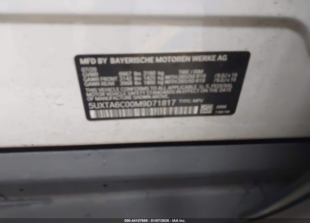 2021 BMW X5 PHEV XDRIVE45E VIN: 5UXTA6C00M9D71817