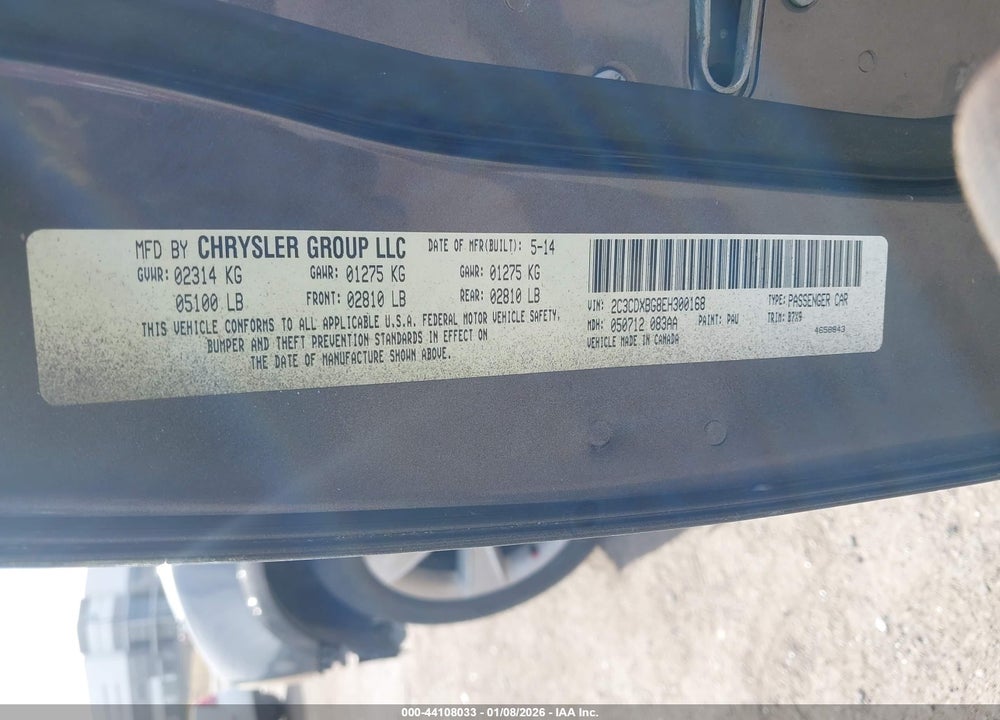 2014 DODGE CHARGER SE VIN: 2C3CDXBG8EH300168