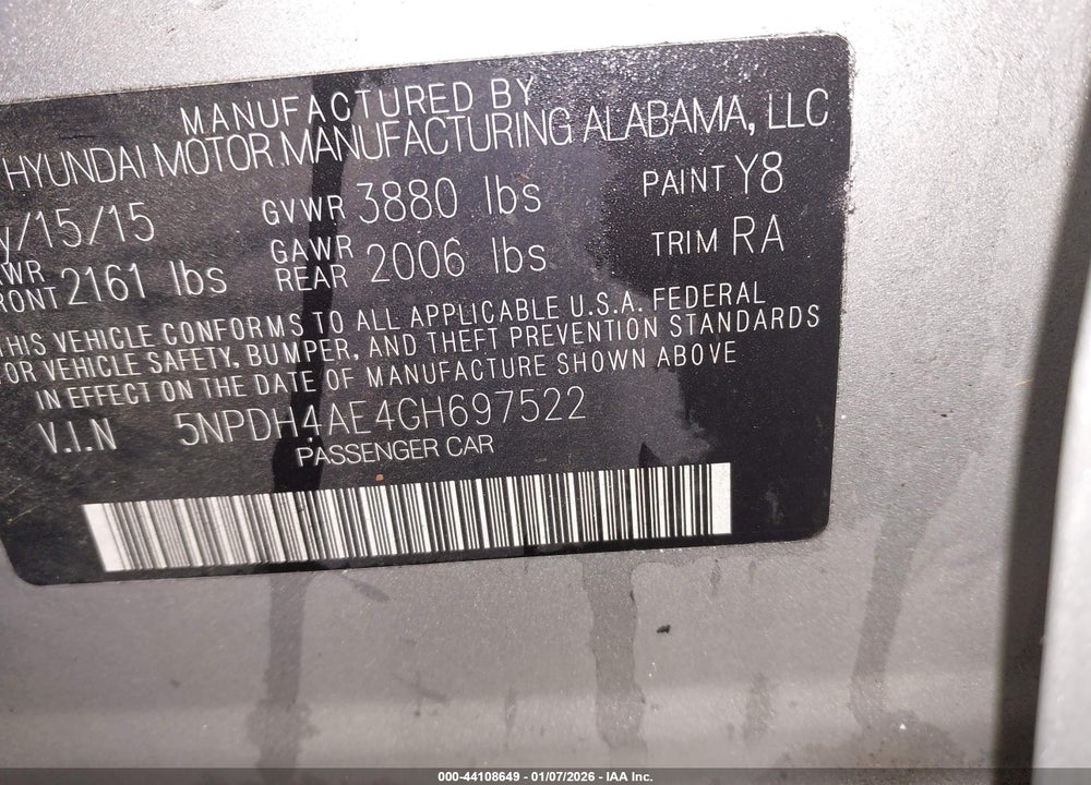 2016 HYUNDAI ELANTRA SE VIN: 5NPDH4AE4GH697522