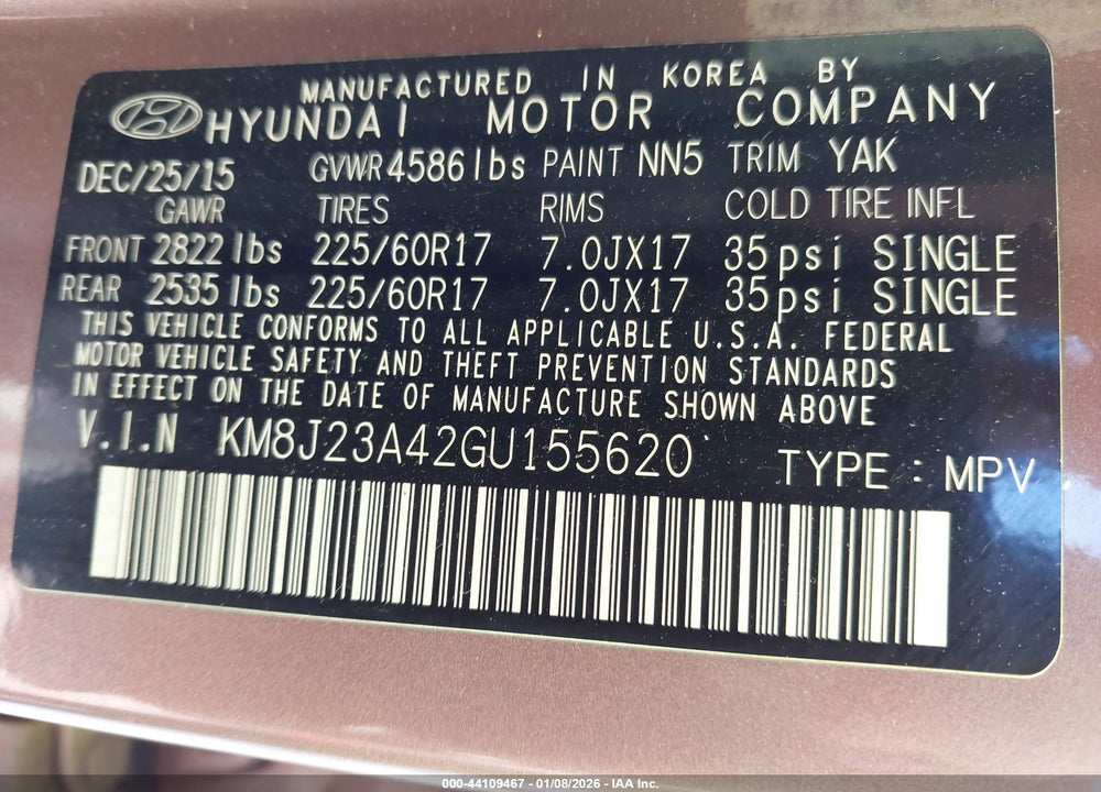 2016 HYUNDAI TUCSON SE VIN: KM8J23A42GU155620