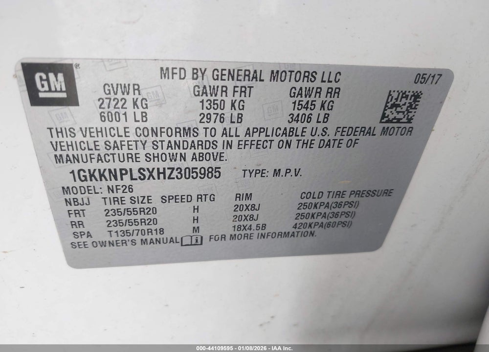2017 GMC ACADIA DENALI VIN: 1GKKNPLSXHZ305985