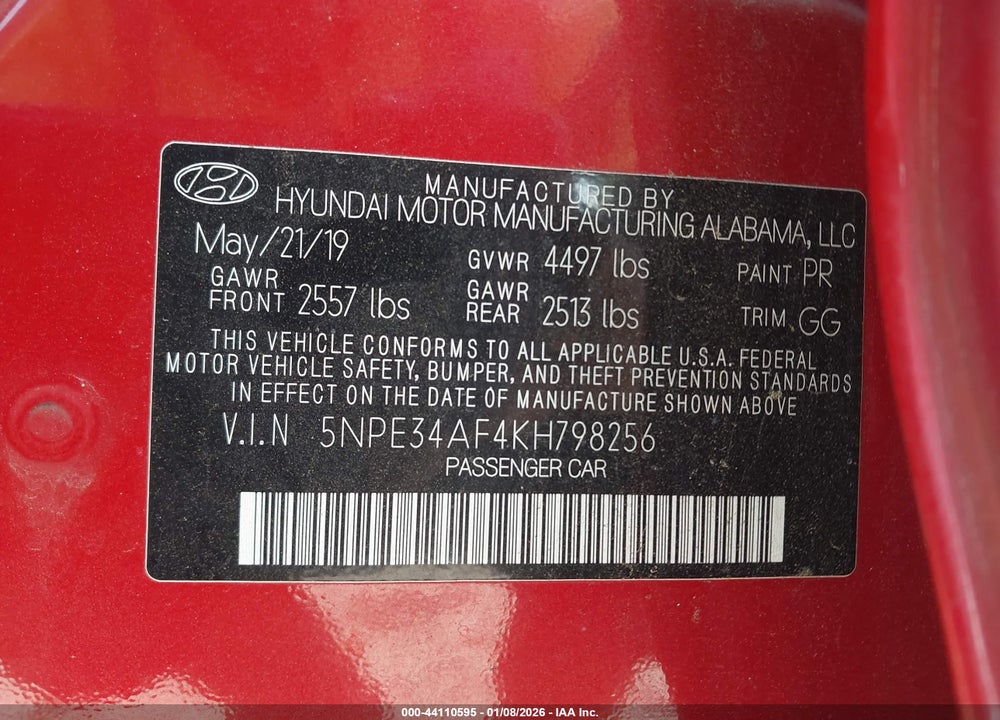 2019 HYUNDAI SONATA SEL VIN: 5NPE34AF4KH798256