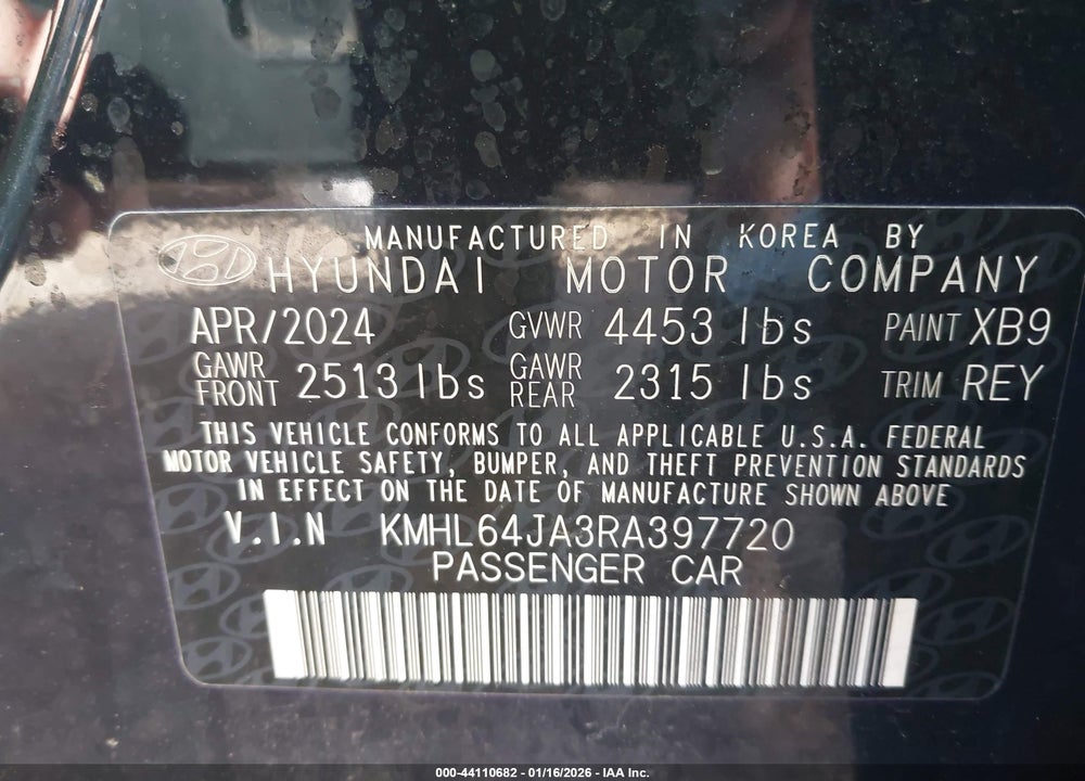 2024 HYUNDAI SONATA SEL VIN: KMHL64JA3RA397720