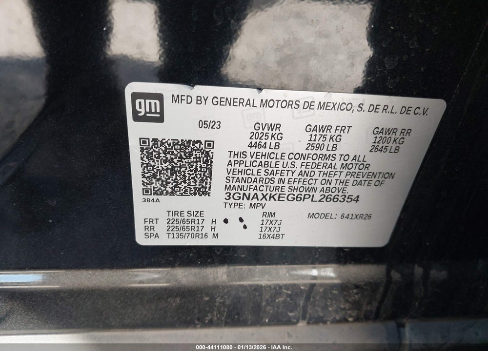 2023 CHEVROLET EQUINOX VIN: 3GNAXKEG6PL266354