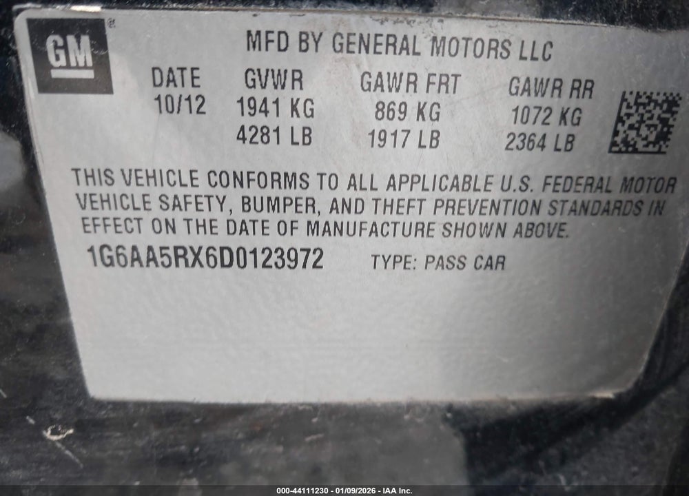 2013 CADILLAC ATS STANDARD VIN: 1G6AA5RX6D0123972