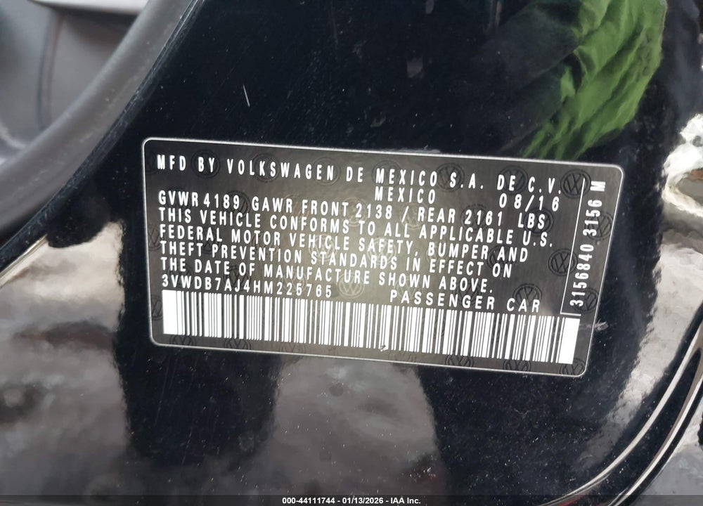 2017 VOLKSWAGEN JETTA 1.4T SE VIN: 3VWDB7AJ4HM225765