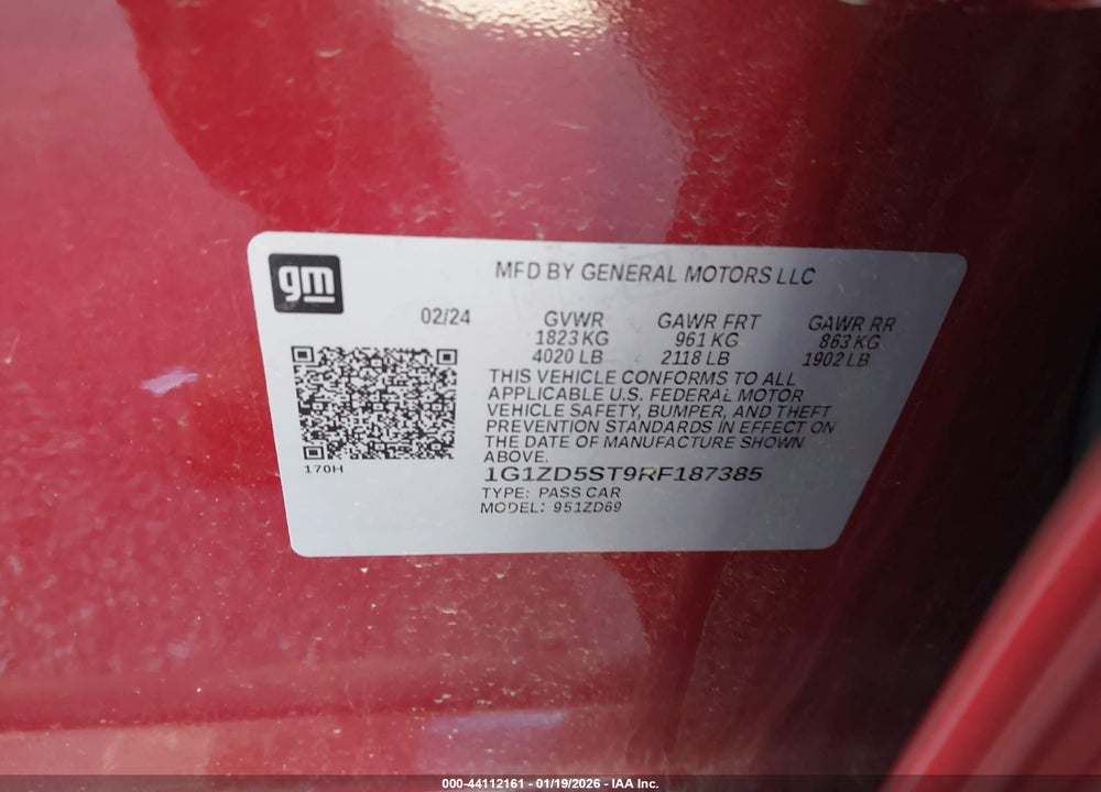 2024 CHEVROLET MALIBU FWD 1LT VIN: 1G1ZD5ST9RF187385