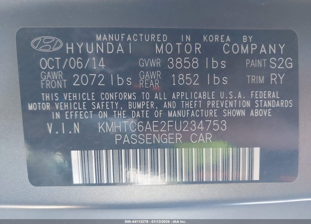 2015 HYUNDAI VELOSTER TURBO VIN: KMHTC6AE2FU234753