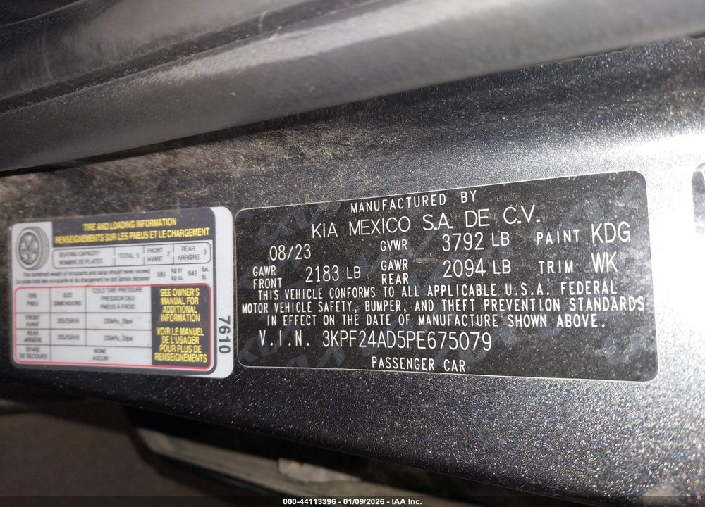 2023 KIA FORTE LXS VIN: 3KPF24AD5PE675079