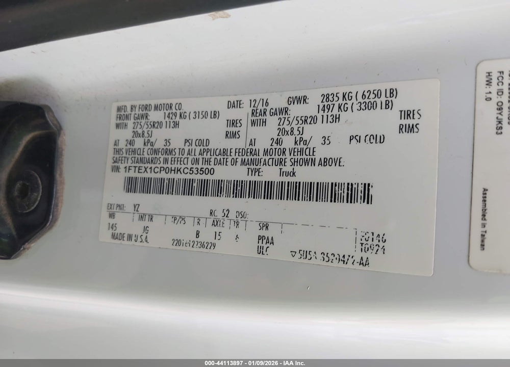 2017 FORD F-150 XL VIN: 1FTEX1CP0HKC53500