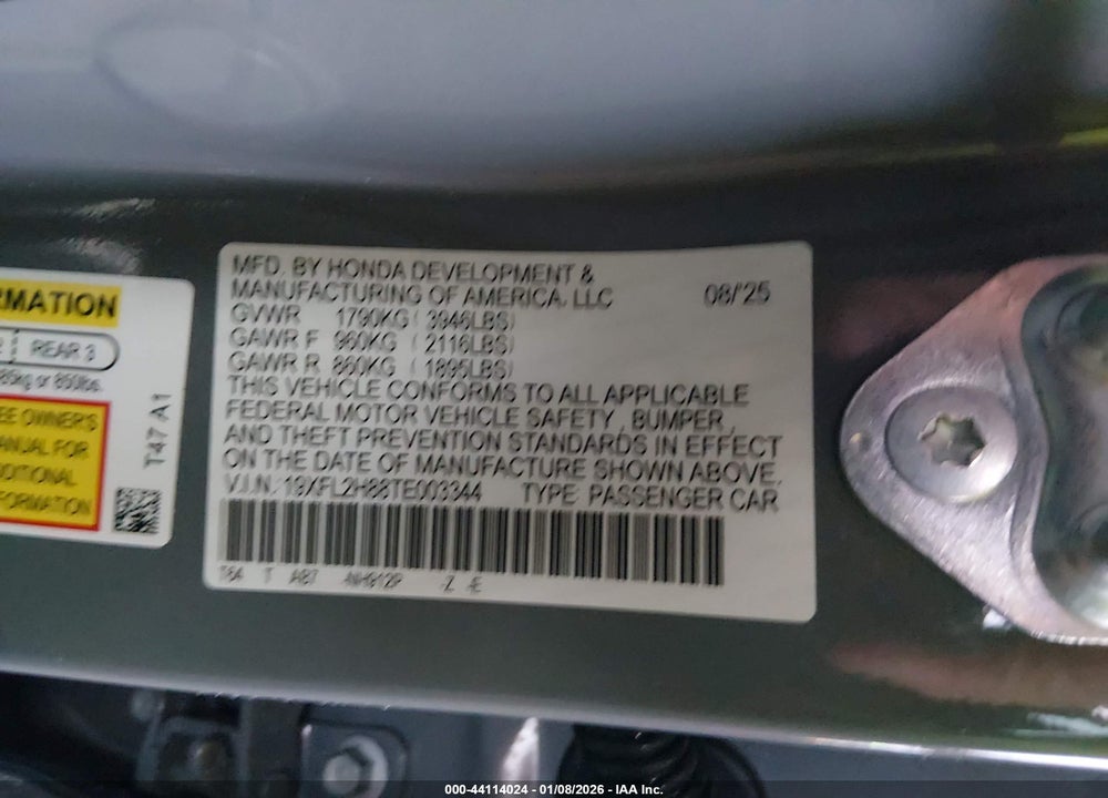 2026 HONDA CIVIC SPORT VIN: 19XFL2H88TE003344