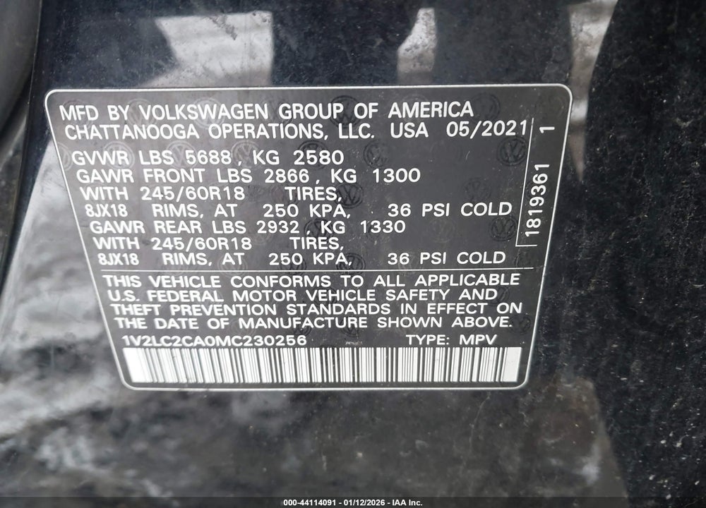 2021 VOLKSWAGEN ATLAS CROSS SPORT 2.0T SE VIN: 1V2LC2CA0MC230256