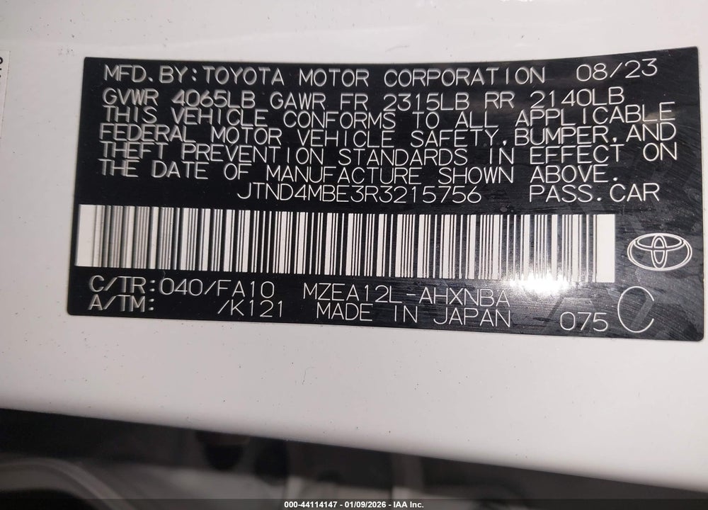 2024 TOYOTA COROLLA SE VIN: JTND4MBE3R3215756