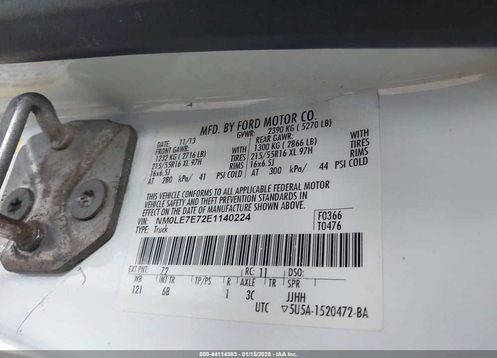 2014 FORD TRANSIT VIN: NM0LE7E72E1140224