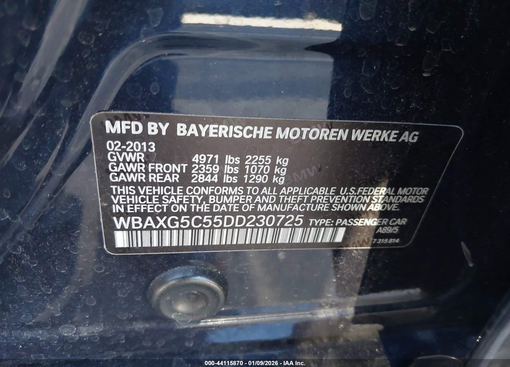 2013 BMW 528I VIN: WBAXG5C55DD230725