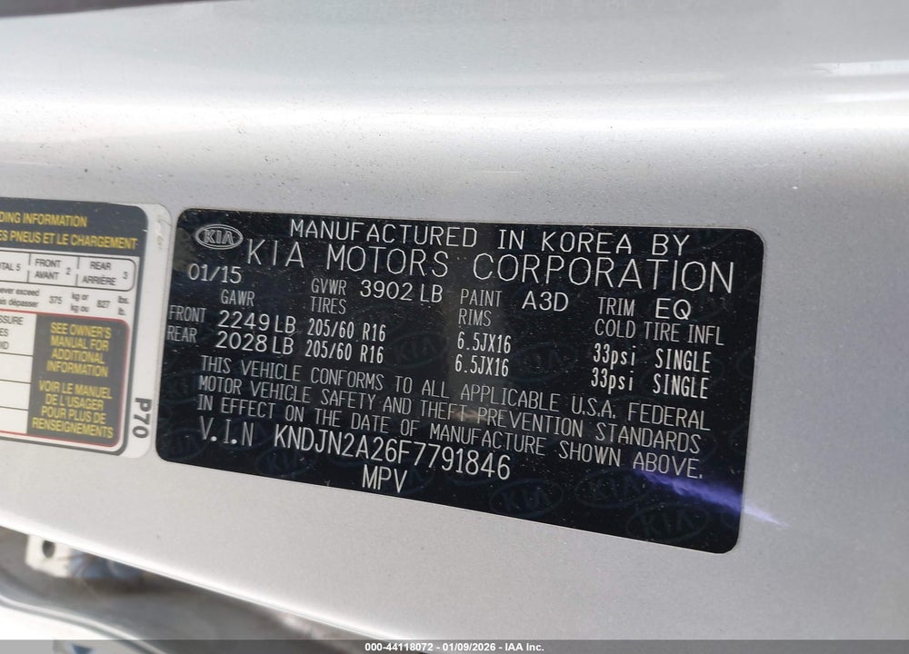 2015 KIA SOUL VIN: KNDJN2A26F7791846