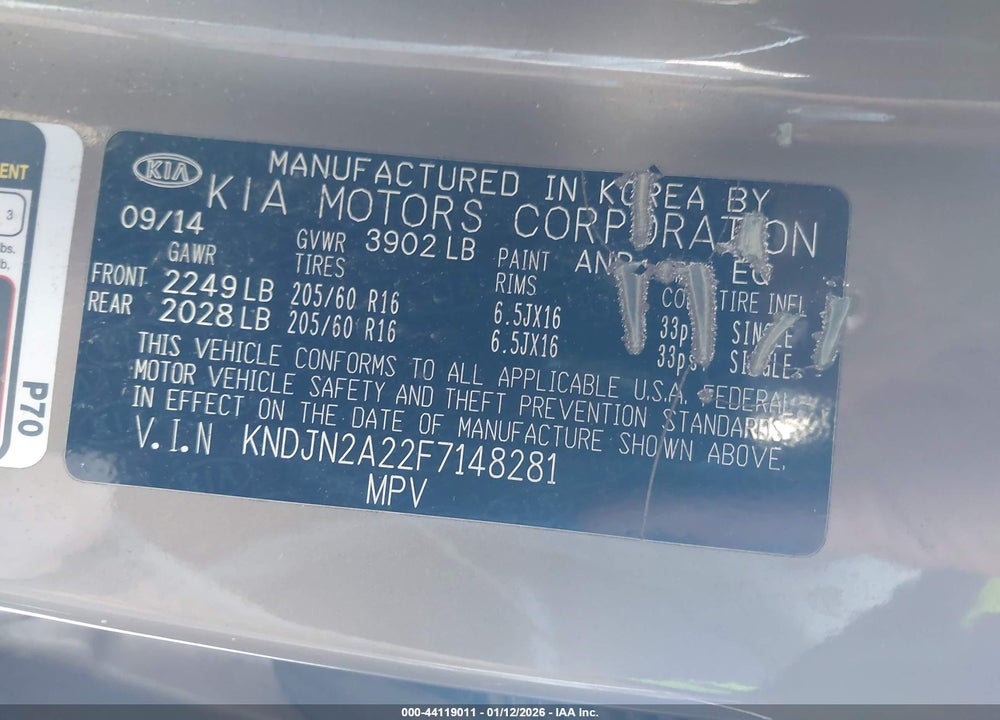 2015 KIA SOUL VIN: KNDJN2A22F7148281