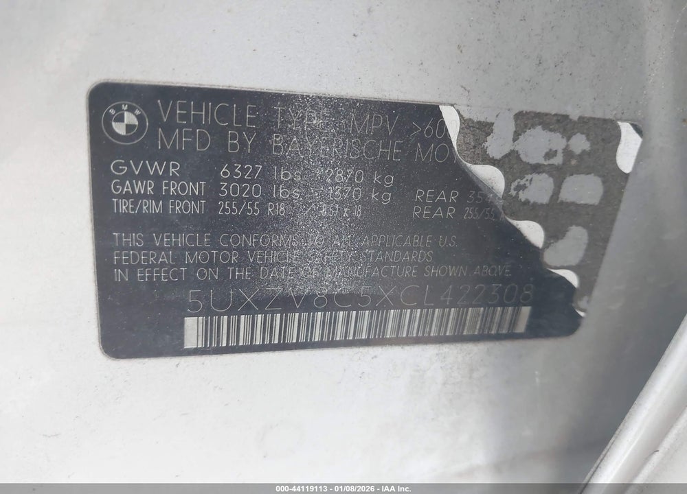 2012 BMW X5 XDRIVE50I VIN: 5UXZV8C5XCL422308