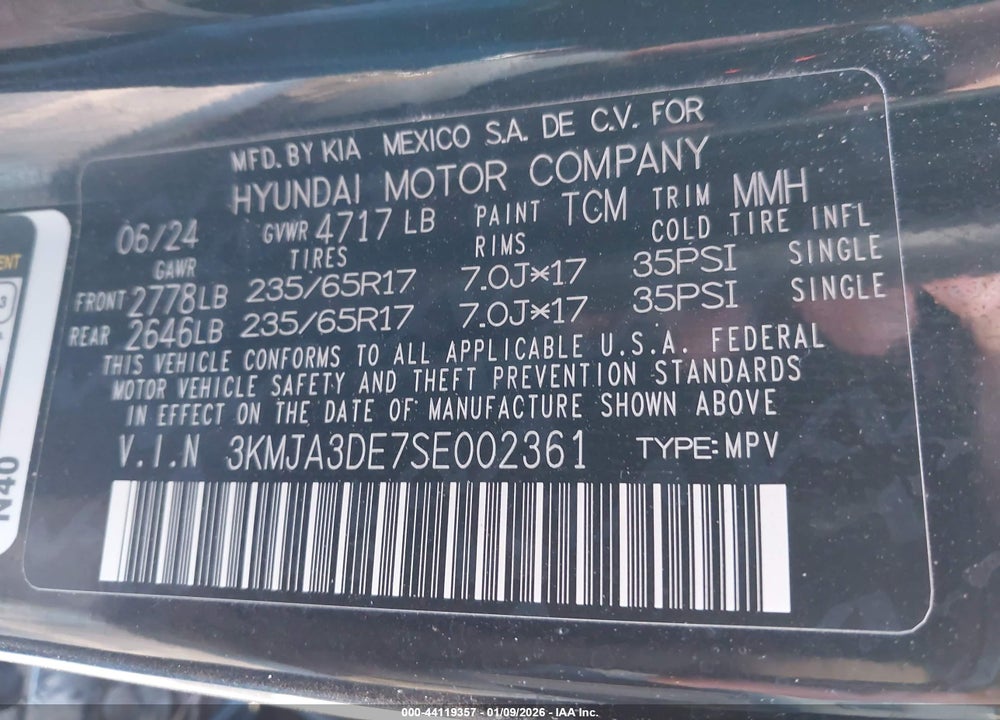 2025 HYUNDAI TUCSON SE VIN: 3KMJA3DE7SE002361