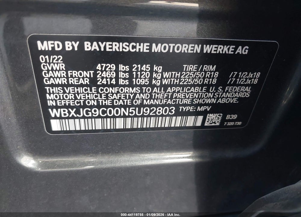 2022 BMW X1 XDRIVE28I VIN: WBXJG9C00N5U92803