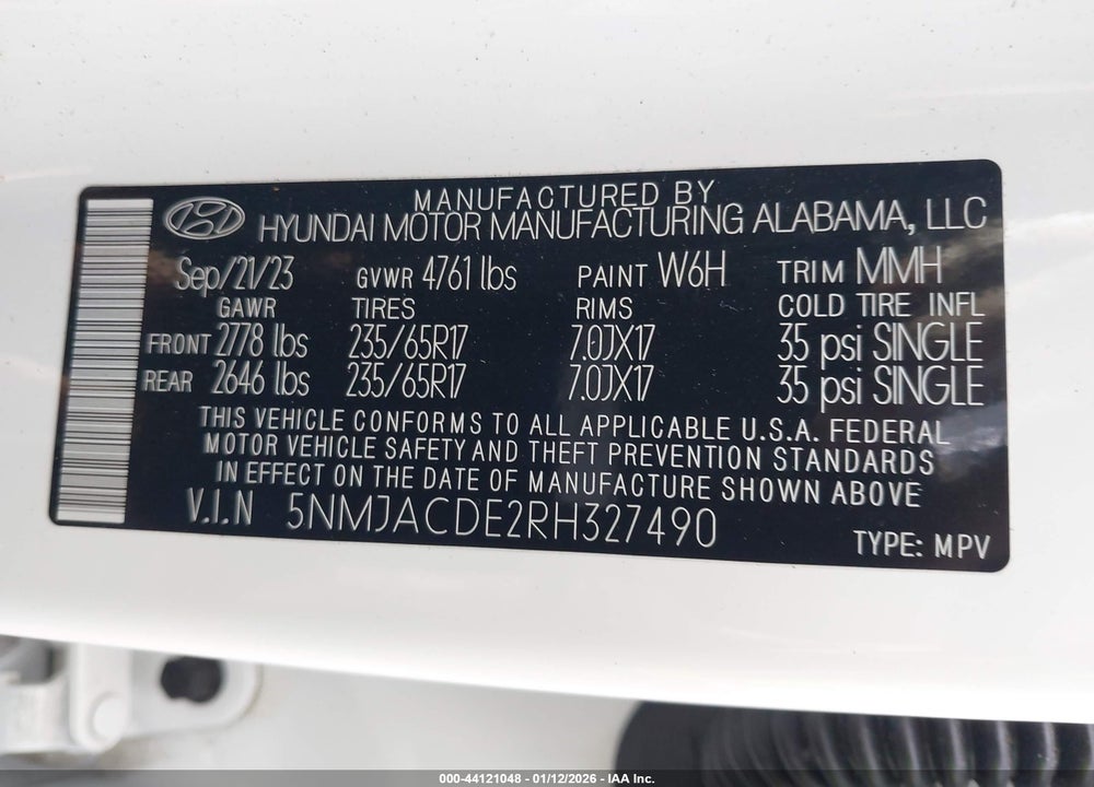 2024 HYUNDAI TUCSON SE VIN: 5NMJACDE2RH327490