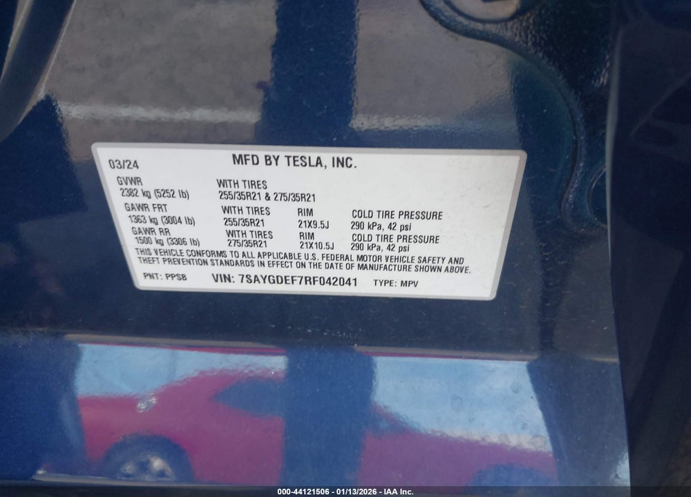 2024 TESLA MODEL Y PERFORMANCE DUAL MOTOR ALL-WHEEL DRIVE VIN: 7SAYGDEF7RF042041