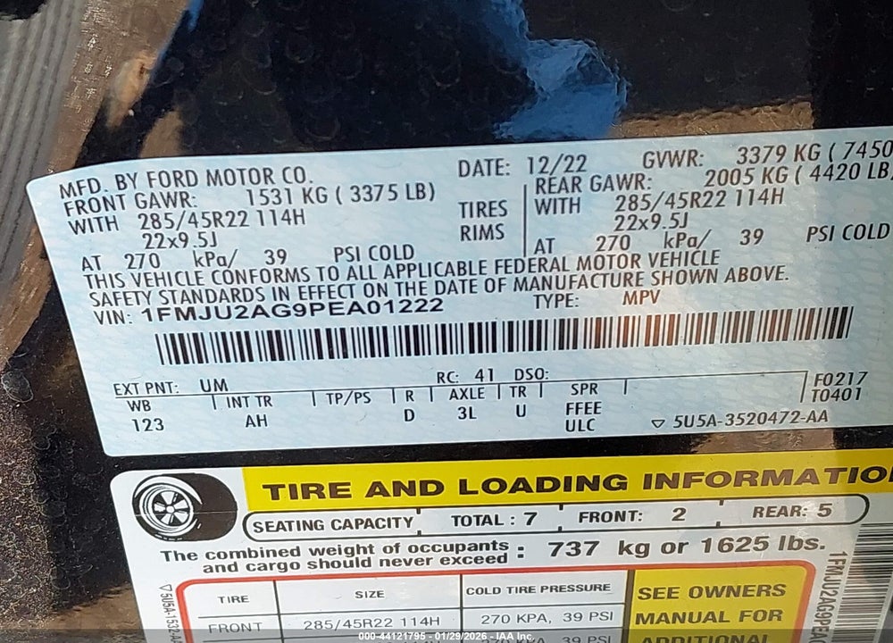 2023 FORD EXPEDITION LIMITED VIN: 1FMJU2AG9PEA01222