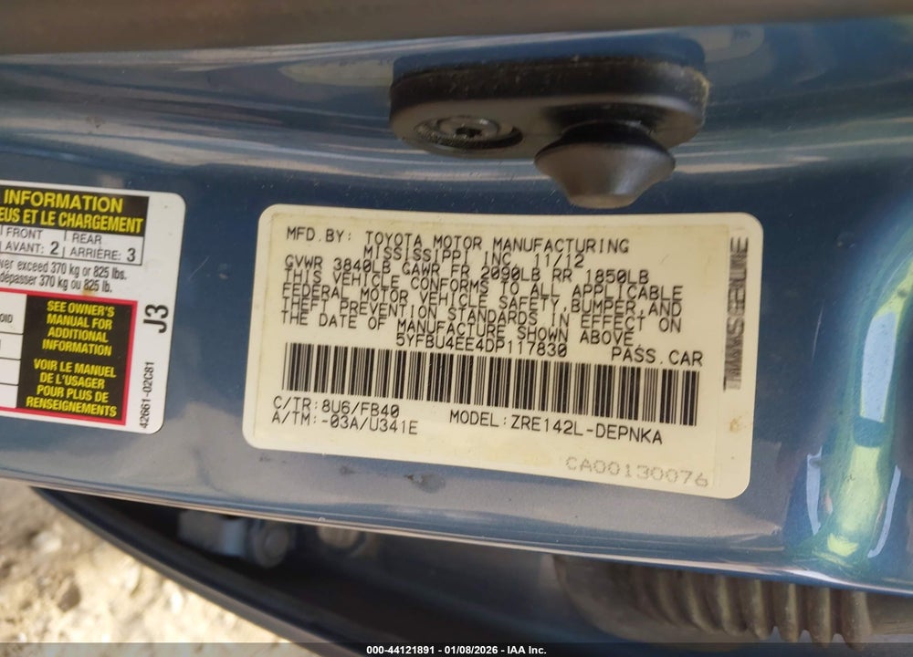 2013 TOYOTA COROLLA LE VIN: 5YFBU4EE4DP117830