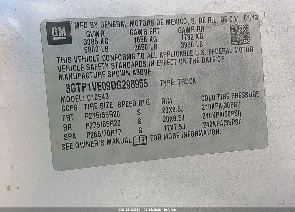 2013 GMC SIERRA 1500 SLE VIN: 3GTP1VE09DG298955