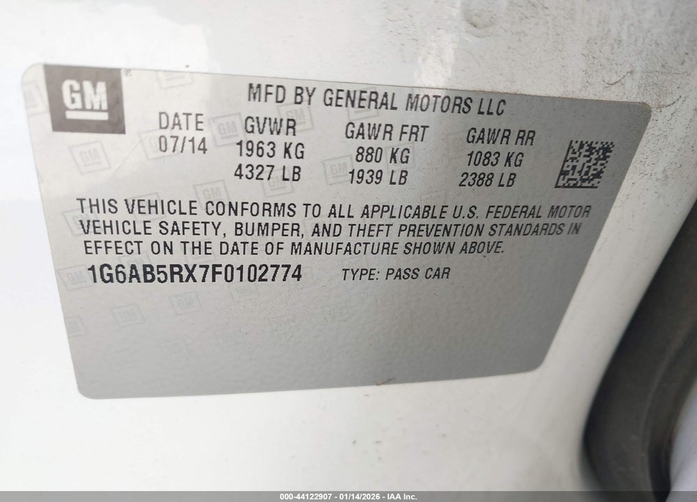 2015 CADILLAC ATS LUXURY VIN: 1G6AB5RX7F0102774