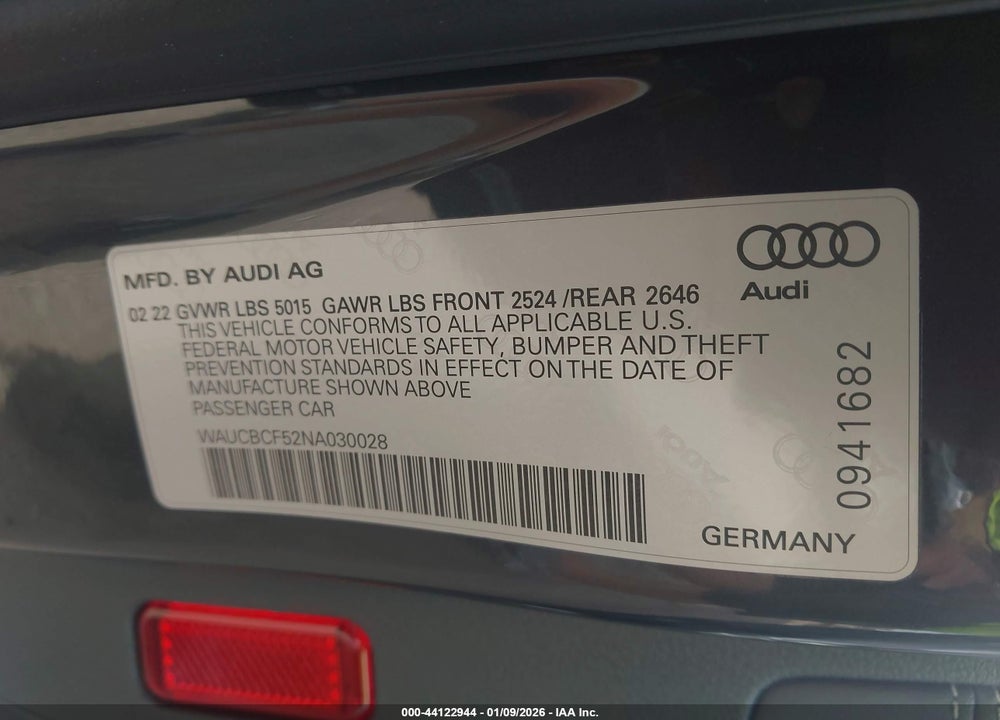 2022 AUDI A5 SPORTBACK PREMIUM PLUS 40 TFSI QUATTRO S TRONIC VIN: WAUCBCF52NA030028