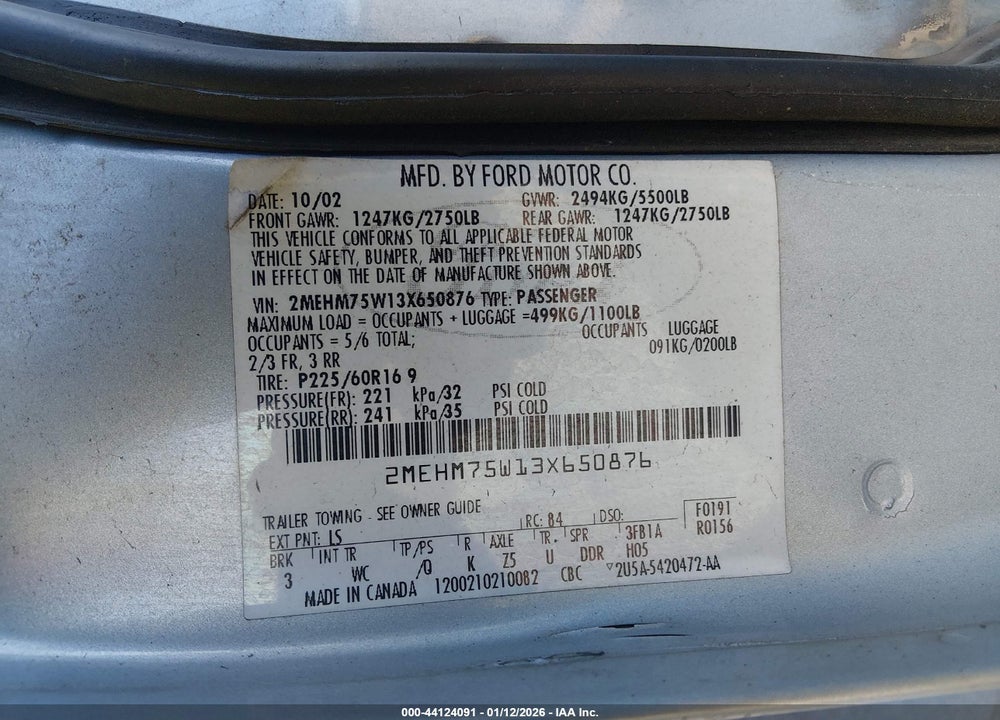 2003 MERCURY GRAND MARQUIS LS VIN: 2MEHM75W13X650876