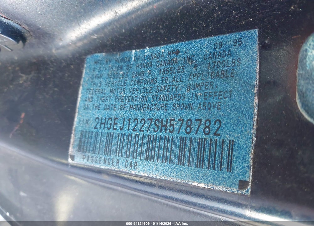 1995 HONDA CIVIC EX VIN: 2HGEJ1227SH578782