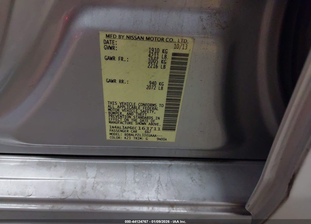 2014 NISSAN ALTIMA 2.5 VIN: 1N4AL3AP6EC163711