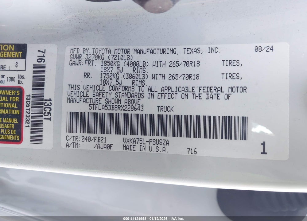 2024 TOYOTA TUNDRA SR5 VIN: 5TFLA5DB8RX228643