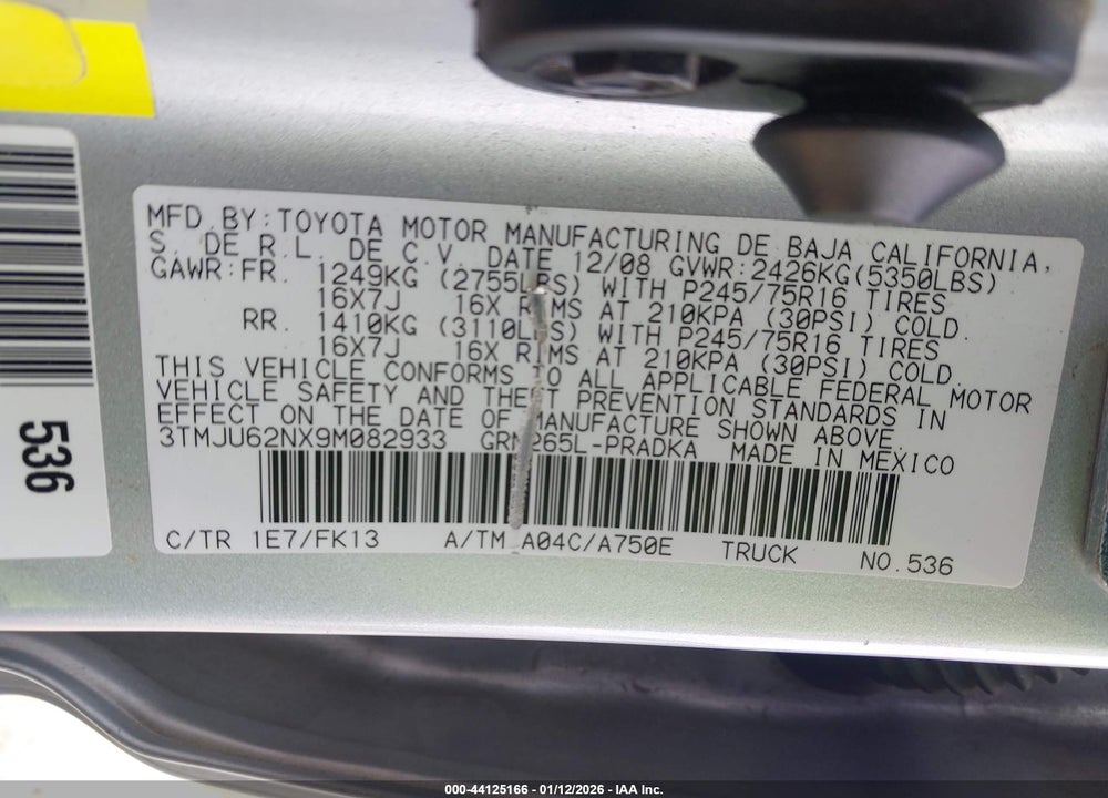 2009 TOYOTA TACOMA PRERUNNER V6 VIN: 3TMJU62NX9M082933