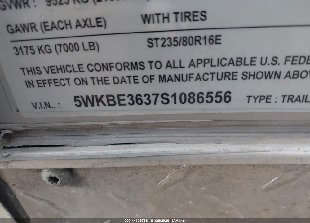 2025 FREEDOM ENCLOSED TRAILER VIN: 5WKBE3637S1086556