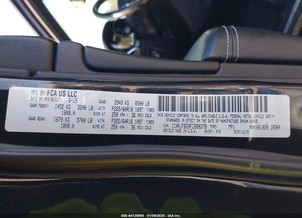 2015 JEEP GRAND CHEROKEE LIMITED VIN: 1C4RJFBG9FC898378