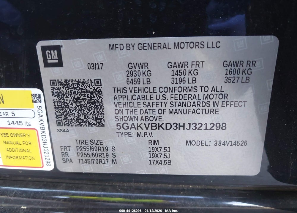 2017 BUICK ENCLAVE LEATHER VIN: 5GAKVBKD3HJ321298