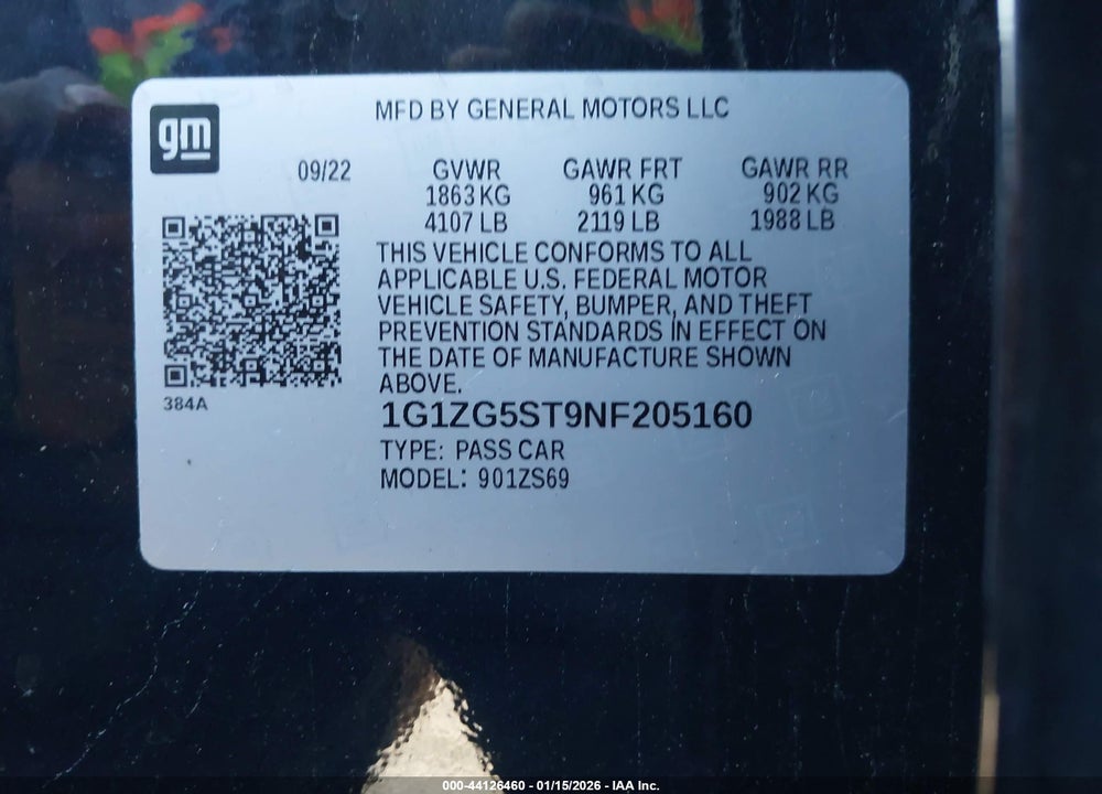 2022 CHEVROLET MALIBU FWD RS VIN: 1G1ZG5ST9NF205160