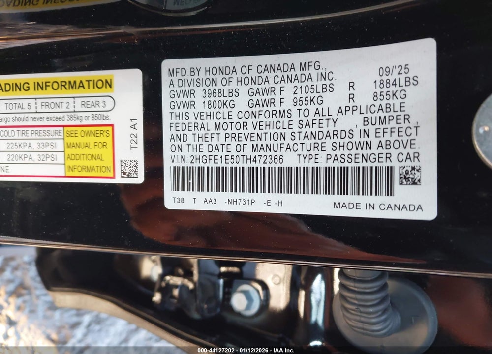 2026 HONDA CIVIC SI VIN: 2HGFE1E50TH472366