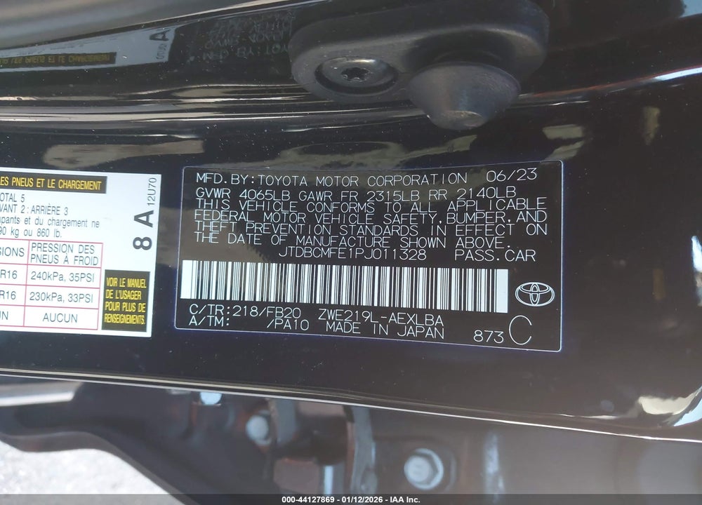 2023 TOYOTA COROLLA HYBRID LE VIN: JTDBCMFE1PJ011328