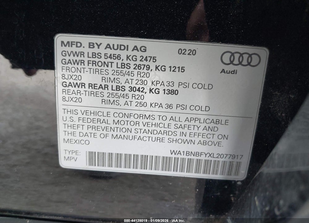 2020 AUDI Q5 PREMIUM PLUS 45 TFSI QUATTRO S TRONIC VIN: WA1BNBFYXL2077917