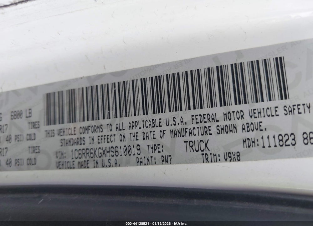 2017 RAM 1500 ST VIN: 1C6RR6KGXHS610019