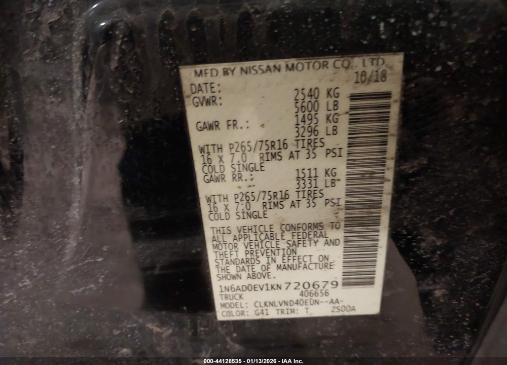 2019 NISSAN FRONTIER S/SV/SL/PRO-4X VIN: 1N6AD0EV1KN720679