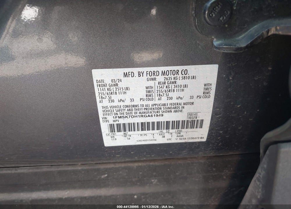 2024 FORD EXPLORER XLT VIN: 1FMSK7DH1RGA61949
