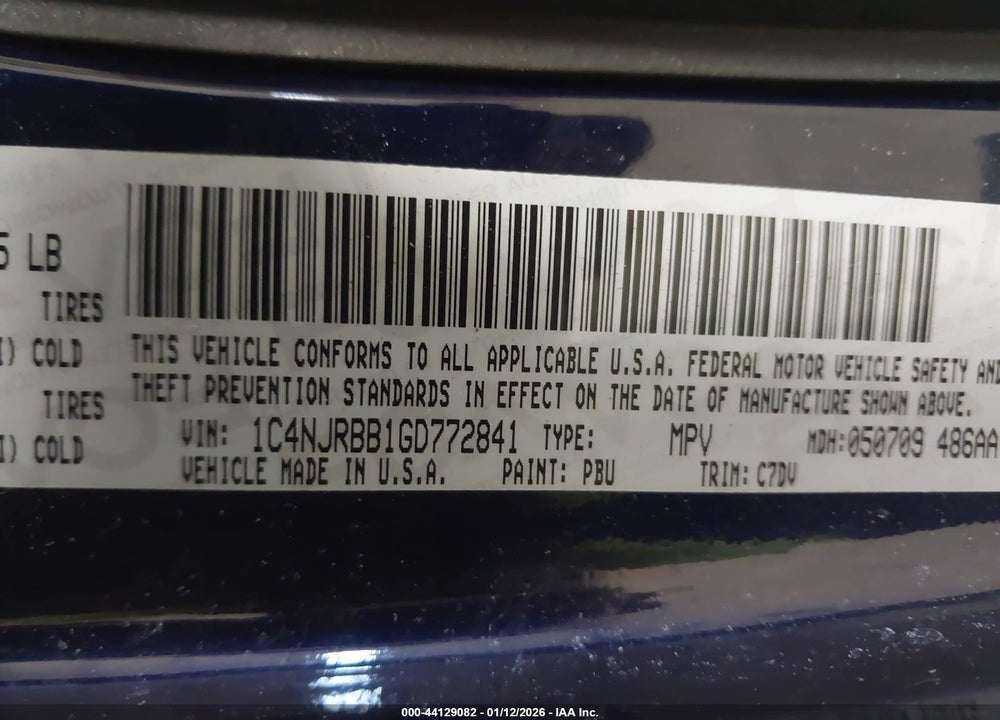 2016 JEEP PATRIOT SPORT VIN: 1C4NJRBB1GD772841