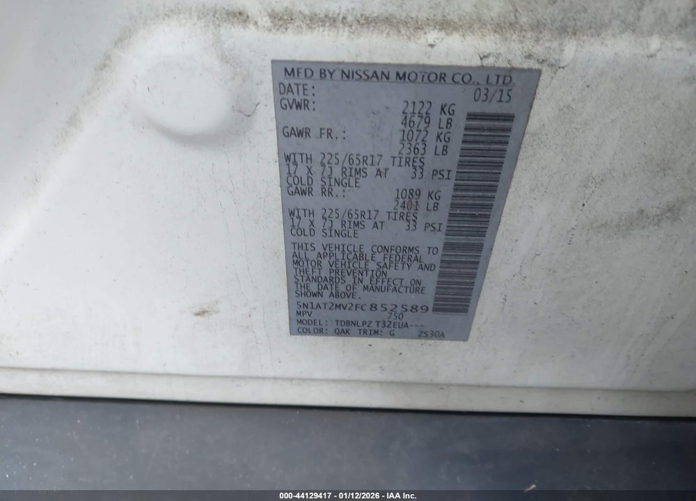 2015 NISSAN ROGUE S VIN: 5N1AT2MV2FC852589